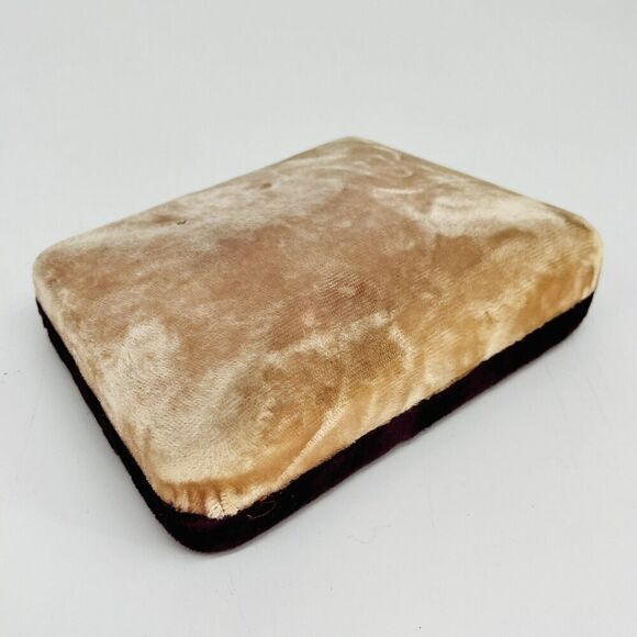 Vintage Velvet Jewelry Box Windsor Comet Starburst Two Tone Flip Open Cream Red - Picture 2 of 14
